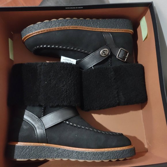 COACH Shearling Turnlock Harness Black Suede - Picture 8 of 9